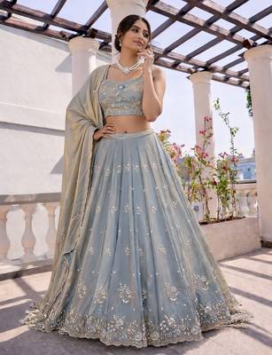 grey silk hand embroidery lehenga choli & dupatta 2