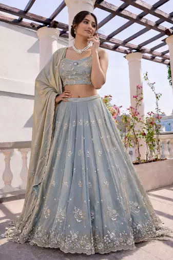 grey silk hand embroidery lehenga choli & dupatta