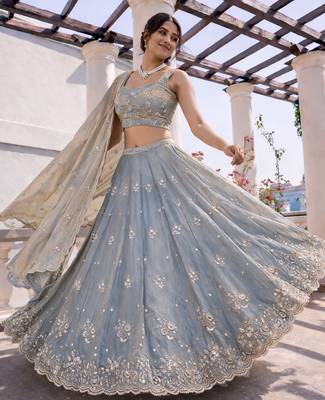 grey silk hand embroidery lehenga choli & dupatta 3