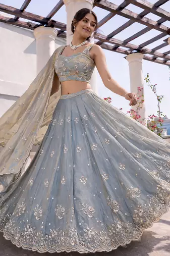 grey silk hand embroidery lehenga choli & dupatta