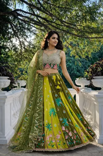 mehendi green georgette lehenga choli with dupatta