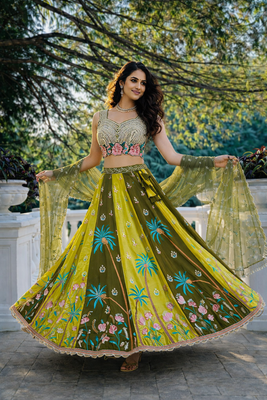 mehendi green georgette lehenga choli with dupatta 2
