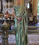 Kanjivaram silk blend classic saree with woven work for women in teal