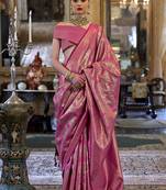 Kanjivaram silk blend classic saree with woven work for women in pink