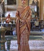 Kanjivaram silk blend classic saree with woven work for women in brown