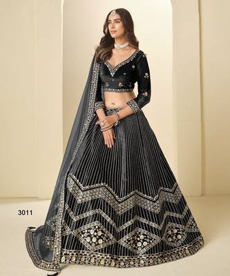 black ice velvelt lehenga set with choli and dupatta 2