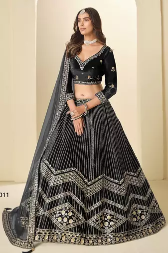 black ice velvelt lehenga set with choli and dupatta