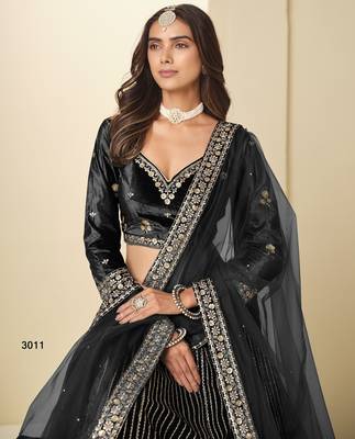 black ice velvelt lehenga set with choli and dupatta 3