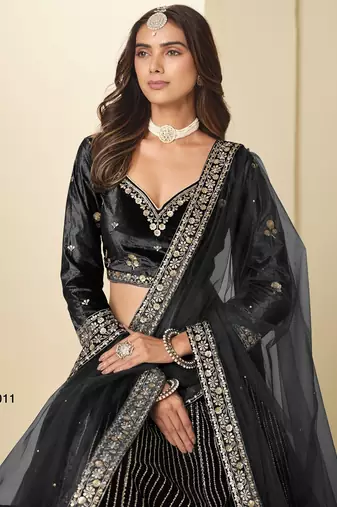 black ice velvelt lehenga set with choli and dupatta