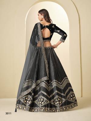 black ice velvelt lehenga set with choli and dupatta 4