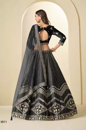 black ice velvelt lehenga set with choli and dupatta