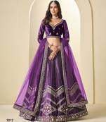 Purple Ice Velvelt Semi Stitched Lehenga Choli witn Embroidery Work