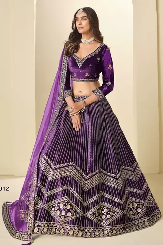 purple ice velvelt lehenga set with choli and dupatta