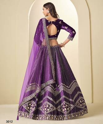 purple ice velvelt lehenga set with choli and dupatta 4