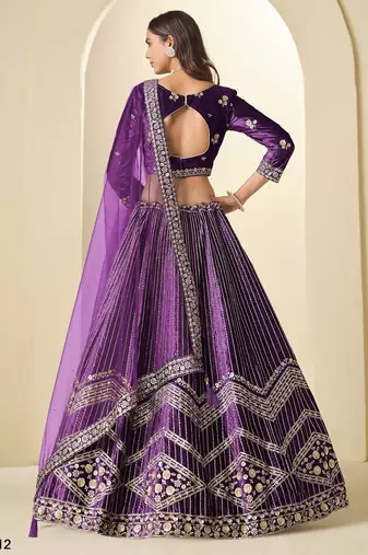 purple ice velvelt lehenga set with choli and dupatta