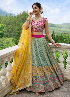 multi color crepe silk lehenga choli dupatta 3