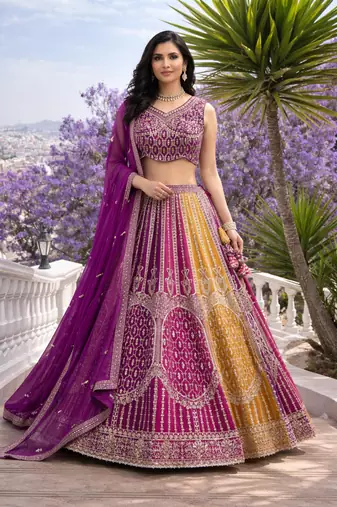 purple faux blooming lehenga choli with dupatta