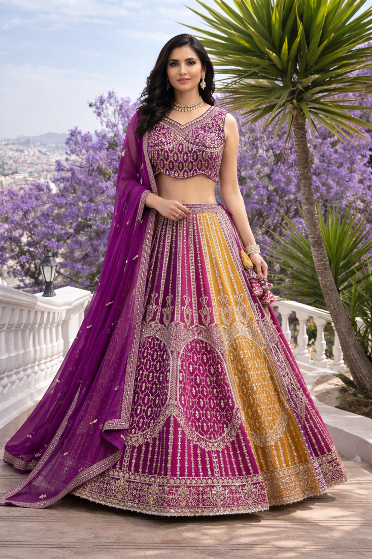 purple faux blooming lehenga choli with dupatta