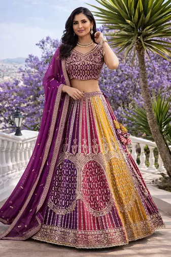 purple faux blooming lehenga choli with dupatta