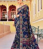 Silk blend navy blue printed saree