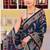 Silk blend navy blue printed saree