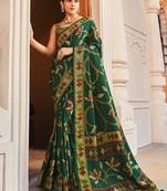 Silk blend green printed saree