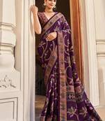 Silk blend purple printed saree