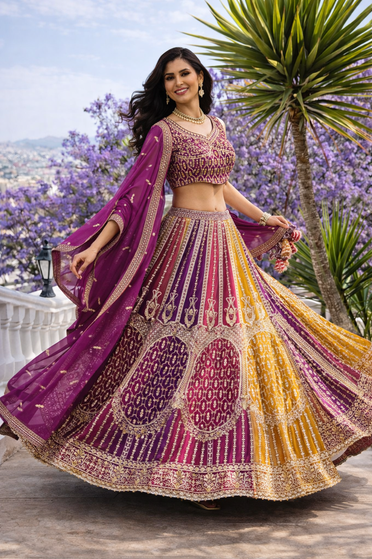 purple faux blooming lehenga choli with dupatta