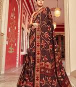 Silk blend brown printed saree