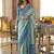 Aqua blue printed silk blend party contemporary saree