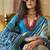 Aqua blue printed silk blend party contemporary saree