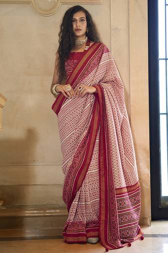 Multicolor printed silk blend party contemporary saree