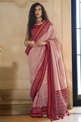 Multicolor printed silk blend party contemporary saree