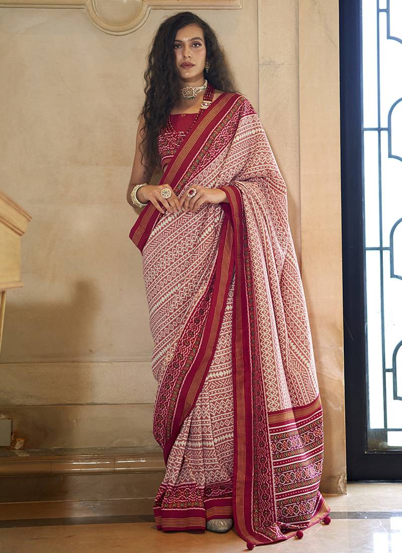 Multicolor printed silk blend party contemporary saree
