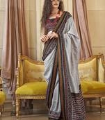 Grey printed silk blend party contemporary saree