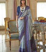 Light blue printed silk blend party contemporary saree