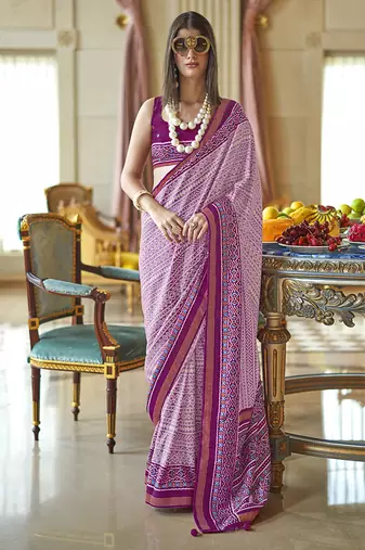 Magenta printed silk blend party contemporary saree