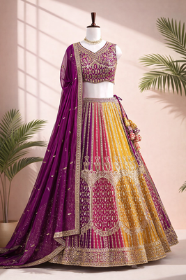 purple faux blooming lehenga choli with dupatta 4