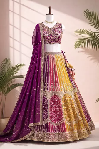 purple faux blooming lehenga choli with dupatta