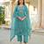 Women sea green viscose embroidered straight kurta trousers with dupatta