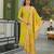 Women yellow viscose ethnic motifs printed straight kurta trousers with dupatta