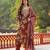 Women brown viscose floral printed straight kurta trousers with dupatta