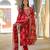 Women red viscose ikat printed straight kurta trousers with dupatta