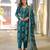 Women blue viscose ikat printed straight kurta trousers with dupatta