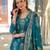 Women blue viscose ikat printed straight kurta trousers with dupatta