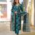Women blue viscose ikat printed straight kurta trousers with dupatta