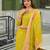 Women yellow viscose ethnic motifs printed straight kurta trousers with dupatta