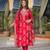 Women pink viscose ikat printed straight kurta trousers with dupatta