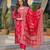 Women pink viscose ikat printed straight kurta trousers with dupatta
