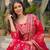 Women pink viscose ikat printed straight kurta trousers with dupatta